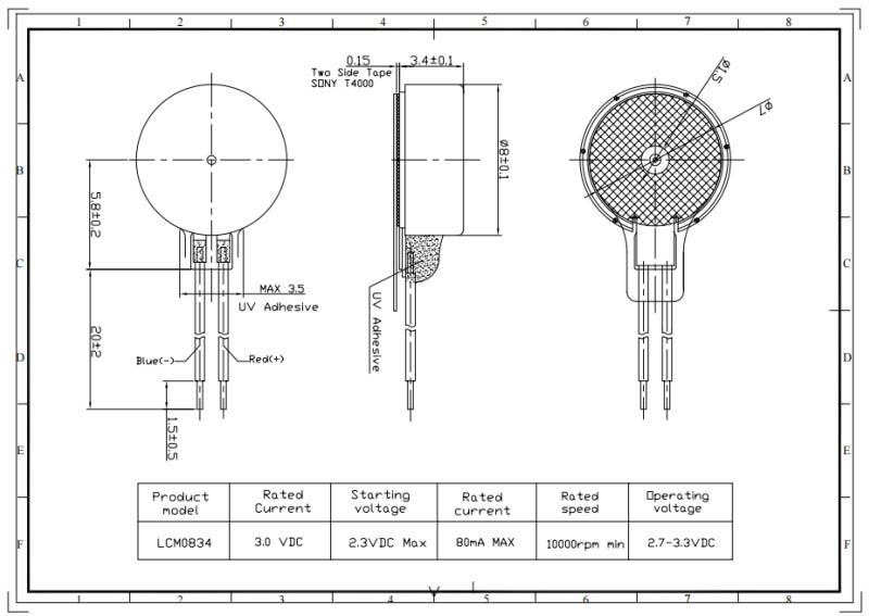 mini vibration motor Engineering drawing
